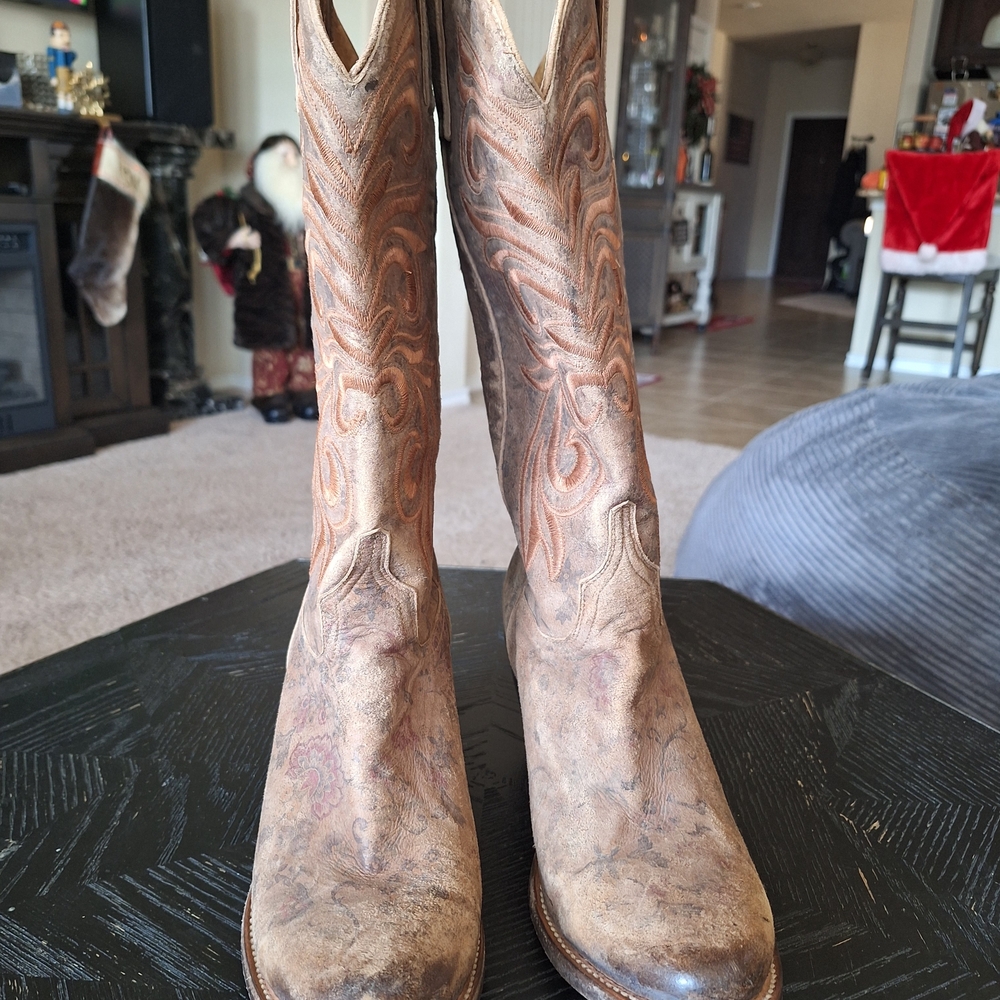 Lucchese Tan Embroidered Heeled Boots - Picture 2 of 7